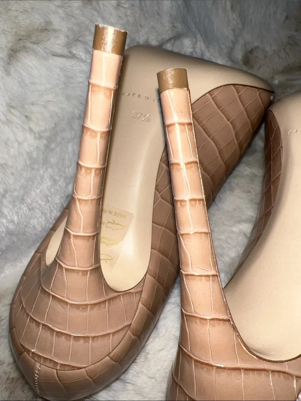 M. Gemi Nude Croc-Embossed Pointed Toe Stiletto Pumps